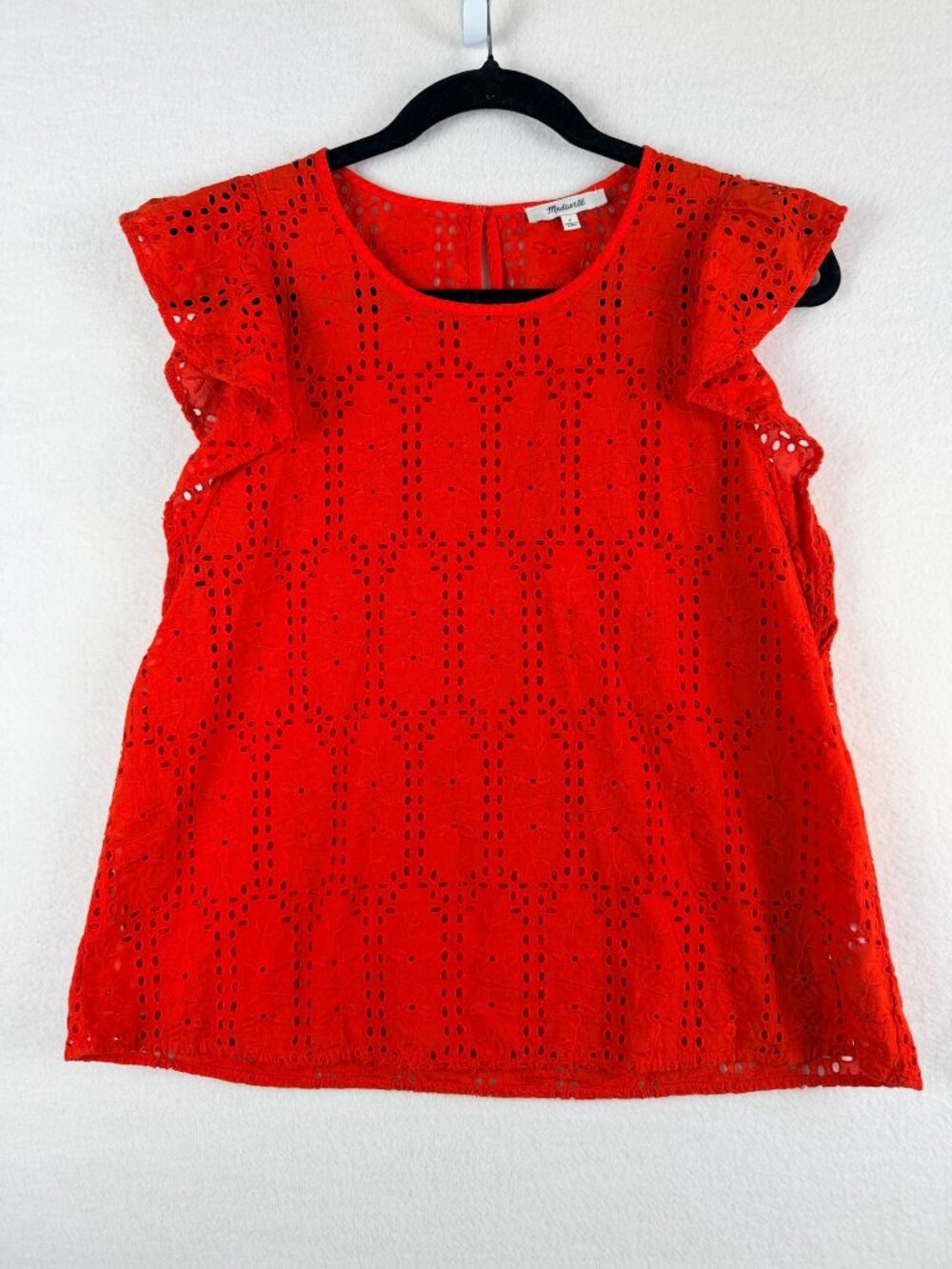 Madewell Women’s Red Eyelet Embroidered Flutter Sleeve Blouse Size Small - Picture 7 of 13